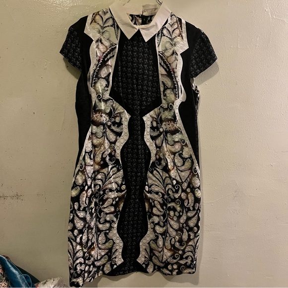 Peter Pilotto Black White Collared Geometric Mini Dress 6 - Picture 1 of 6